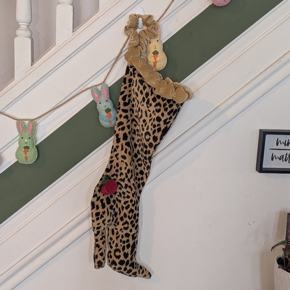 Oi San Francisco VINTAGE Velvet Christmas Stocking LEOPARD High Heel Rose Diva - Picture 2 of 12